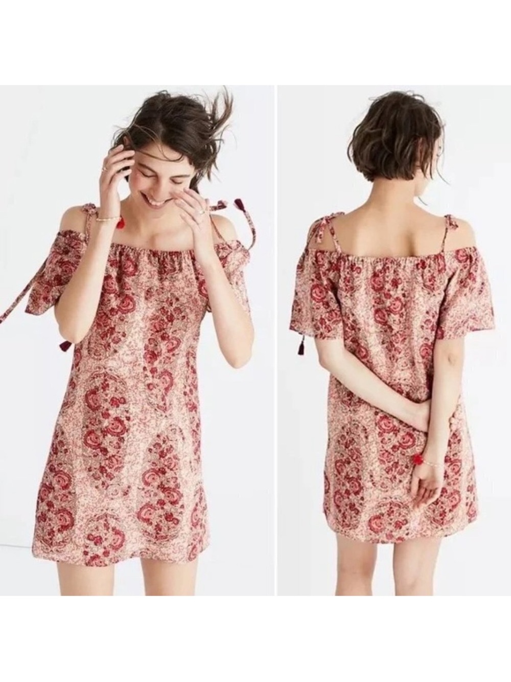 Madewell silk paisley floral Off-Shoulder Mini Dress - size XXS